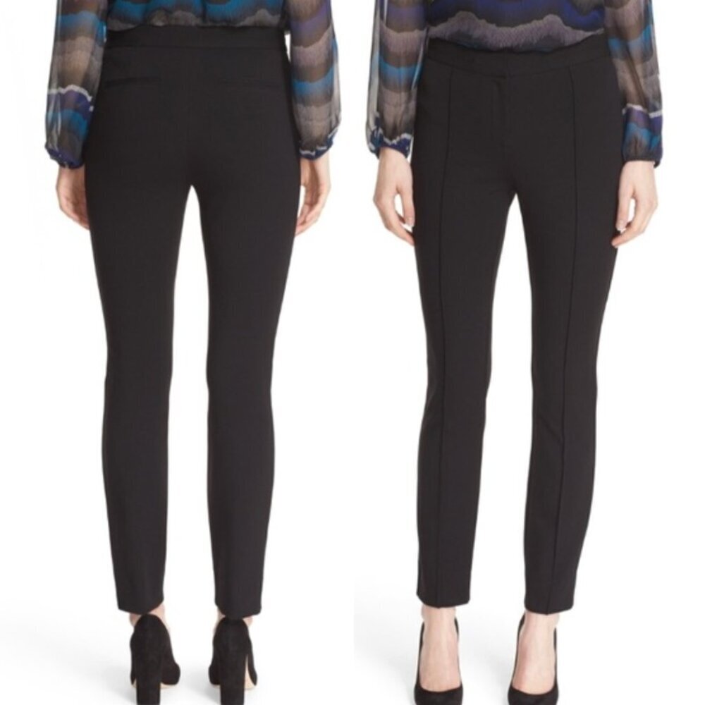DIANE VON FURSTENBERG DVF Trexler Slim Leg Pants Solid Black Seamed Detail Work